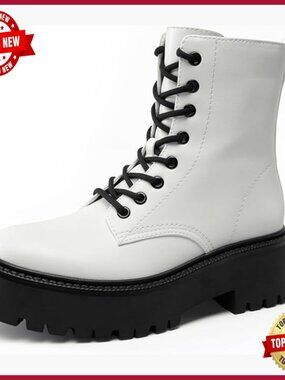 Platform Combat Ankle Boots Lace-up Lug Sole Side Zipper